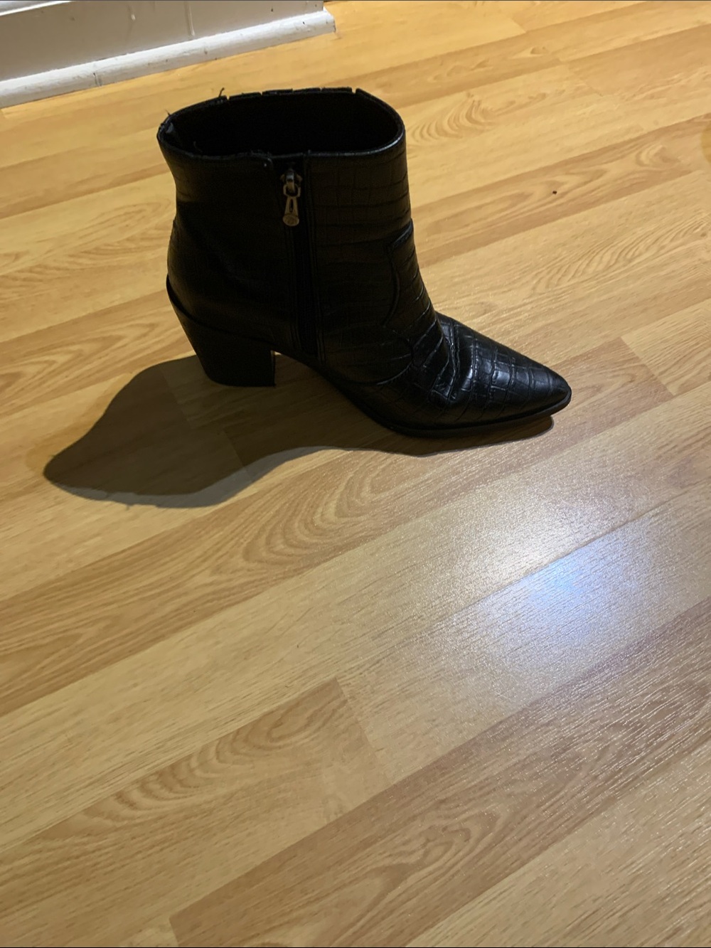 Blondo Black Croc-Embossed Pointed-Toe Ankle Booties Waterproof